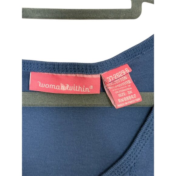 Woman Within Blue Long Sleeve Embroidered Tunic Top 3X Cotton Blend Pullover - Picture 5 of 6